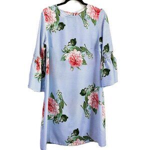 Zara | Trafauc Collection Blue/White Striped Floral Dress | Size Medium Women's‎